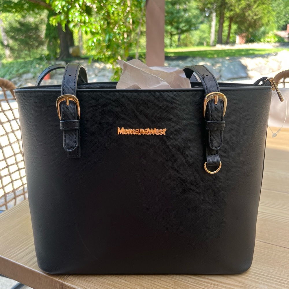 Montana West Elegant Black Handbag with Gold Details